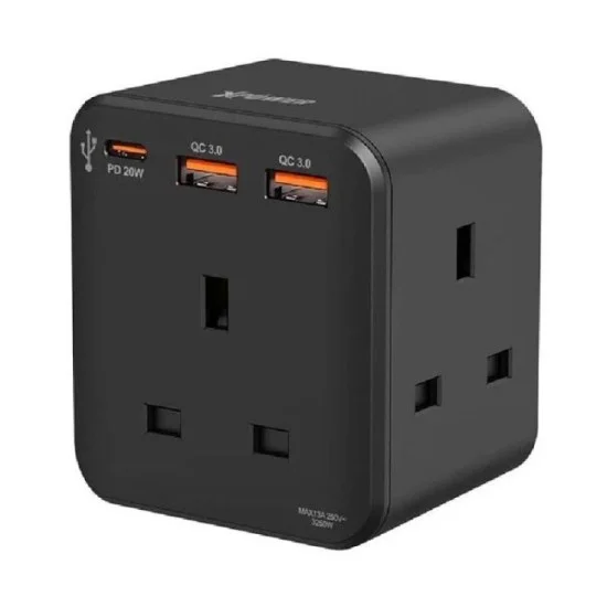 XPower WSS1 PD 20W 3-Outlet Cube Extension Socket - Black